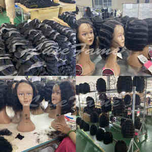 100宽松波浪人发假发，50英寸12a级半人发假发，角质层对齐头发批发生人发假发 - Product Image 6