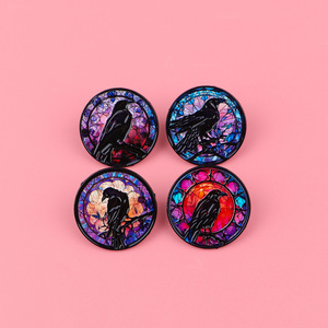 Insignia Punk gótica de Halloween, alfileres de esmalte de vidrio de cuervo, broches de Luna, bolsa de Metal chapada para Pin de solapa, técnica de esmalte suave - Product Image 2