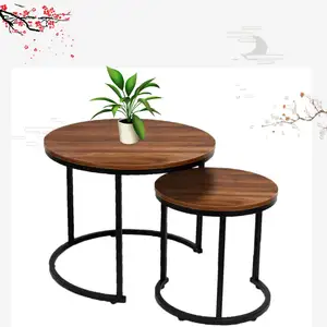 Tavolino da caffè nidificante Set di 2 tavoli impilabili rotondi con robusta struttura in metallo