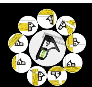 Équerre d'angle combinée <span class=keywords><strong>en</strong></span> acier inoxydable de 300 mm, mobile, avec niveau intégré pour menuisier, pour travaux de menuiserie à 45 degrés - Product Image 6