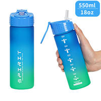 Bouteille d'eau réutilisable de 550 ml avec paille anti-fuite, en PC, design dégradé effet peinture, poignée pliable, sûre pour une utilisation en extérieur