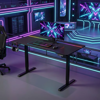Bureau de jeu surélevé à moteur unique avec éclairage LED RGB, surface texturée et hauteur réglable pour salle de jeu