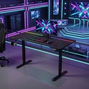 <span class=keywords><strong>Bureau</strong></span> de jeu surélevé à moteur unique avec éclairage LED RGB, surface texturée et hauteur réglable pour salle de jeu - Product Image 1