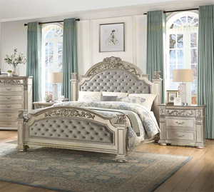 Set di Mobili per <span class=keywords><strong>Camera</strong></span> <span class=keywords><strong>da</strong></span> <span class=keywords><strong>Letto</strong></span> in Stile Americano Moderno, Arredamento in Legno Massello Intagliato per <span class=keywords><strong>Letto</strong></span> Matrimoniale - Product Image 1