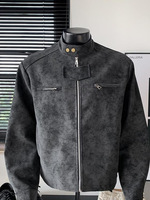 Veste en cuir à col montant de style rétro américain pour homme, veste zippée surdimensionnée pour le printemps et l'automne, veste en cuir PU décontractée vintage
