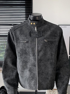 <span class=keywords><strong>Giacca</strong></span> in <span class=keywords><strong>Pelle</strong></span> Stile Retrò Americano con Colletto alla Coreana per <span class=keywords><strong>Uomo</strong></span>, Cappotto <span class=keywords><strong>Oversize</strong></span> con Cerniera Primaverile e Autunnale, <span class=keywords><strong>Giacca</strong></span> Casual Vintage in Ecopelle - Product Image 4