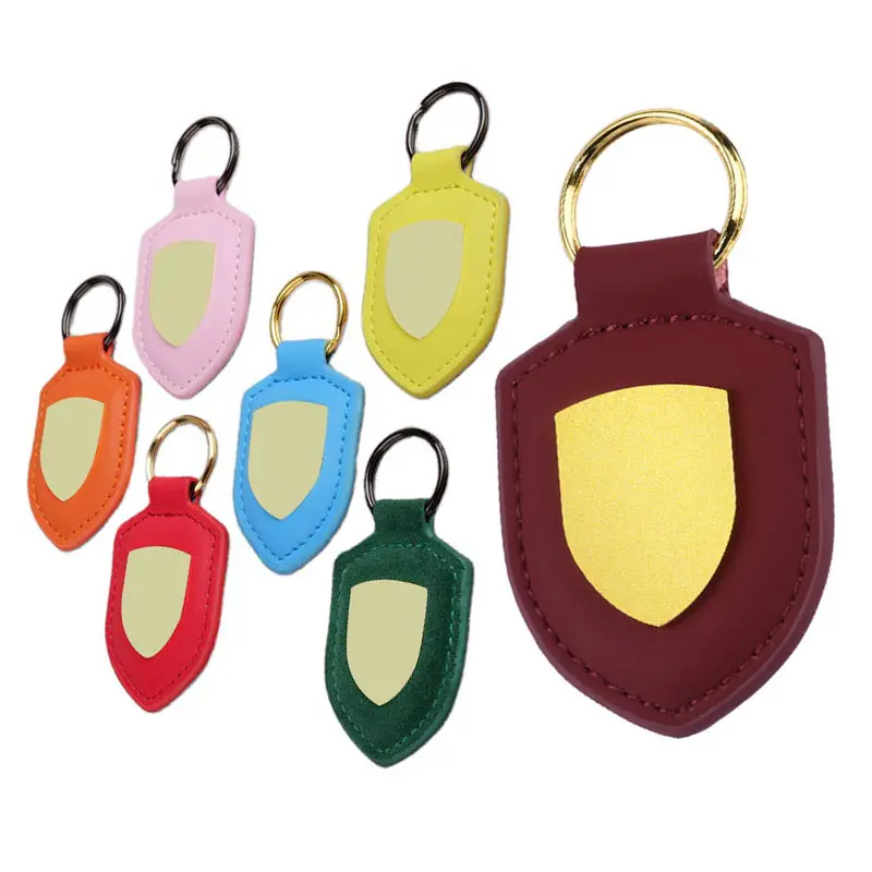 Wholesale High Quality Keyring Fashion Pu Leather Car Metal Keychain Shield Decoration Business Gift Keychains Creative Holder