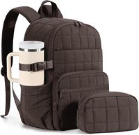 Sac à dos pour ordinateur portable en velours pour femmes |   Porte-gobelet géant matelassé 27L à double fermeture éclair et 18 poches pour voyage