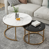 Mesa de Centro Redonda Dorada de Estilo Moderno y Minimalista para Salas de Estar Pequeñas; Diseño de Lujo Ligero y Moderno, Tamaño Compacto