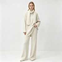 Ensemble 3 pièces en laine mélangée de haute qualité pour femmes, pull ample, pantalon large, écharpe, vêtements de détente d'hiver de luxe pour femmes