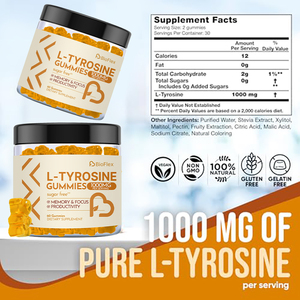 Complément alimentaire Vanwin OEM ODM 1000mg L-<span class=keywords><strong>Tyrosine</strong></span> pour enfants et adultes, gommes à la <span class=keywords><strong>tyrosine</strong></span> pour calmer et concentrer, pour le cerveau, la mémoire, l'humeur et l'énergie - Product Image 2