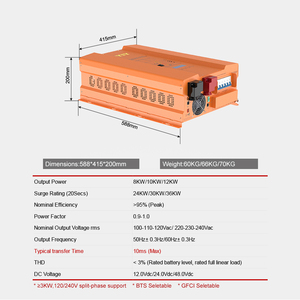 Convertidor de Corriente de 48V DC/AC a 230V CA, Onda Sinusoidal Pura, 12KW, Fuera de la Red, Solar, 50/60Hz, 88% de Eficiencia - Product Image 3