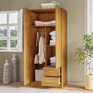 خشبي بابين 2 مع رف ووحدة خزائن حديثة لأثاث غرف النوم - Product Image 4