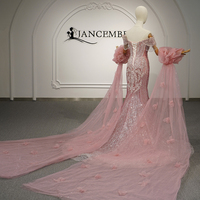 Robe de soirée formelle sirène Jancember GT26069 rose princesse à paillettes et pompons avec cape