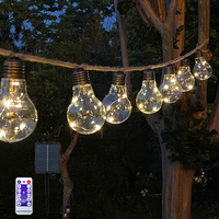 Guirlandes lumineuses solaires LED en plastique avec télécommande, étanches pour l'extérieur, en forme de corde de chanvre, à intensité variable pour les fêtes et le jardin