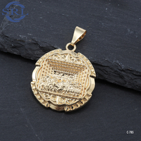 Pendentif bicolore en or plaqué or 18 carats, micro-pavé de zircon, motif Zamzam Well & Kabba, pendentif miniature mosquée islamique pour hommes et femmes