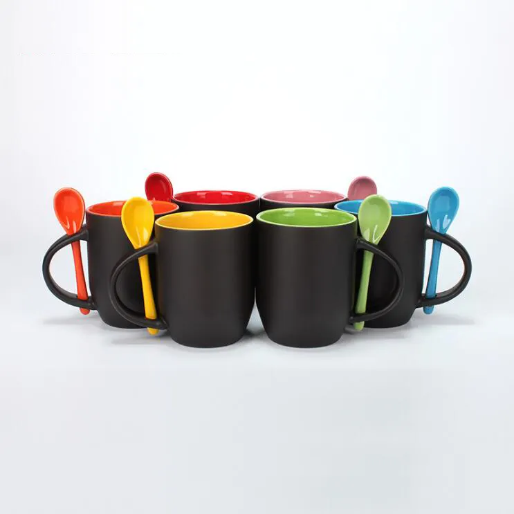 Rubysub H10 High Quality Inner Color Cup With spoon Color Changing Sublimation Ceramic Mug