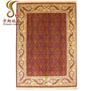 Yuxiang 210x300 cm Red Background Handmade Silk Carpet Persian for Living Room