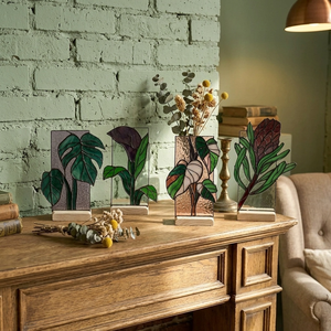 Porte-bougie de Noël en verre teinté fait main, motif floral botanique, écologique, résistant à la chaleur, ornement artistique en verre pour la maison et la table - Product Image 2