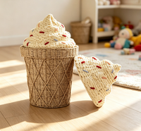 Panier de rangement en osier avec couvercle, motif crème glacée mignon, boîte de rangement pour jouets d'enfants en rotin faite à la main pour la décoration de la chambre d'enfant