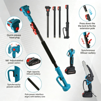 Nouveauté : Ensemble d'outils de jardinage 3-en-1, scie à chaîne électrique sans fil, sécateur avec perche télescopique extensible