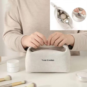 Tuval kozmetik çantası toplu özel Logo makyaj kadınlar için fermuarlı kese büyük kapasiteli seyahat makyaj çantası organizatör - Product Image 3