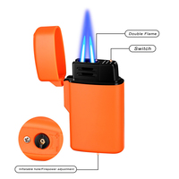 Briquet créatif d'extérieur à double flamme coupe-vent, briquet à gaz à flamme bleue avec logo personnalisé pour cigarettes