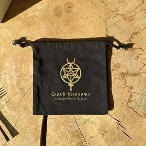 Custom logo Printed Multi-Functional <b>Black</b> Cotton Drawstring Pouch with Double <b>String</b> - Product Image 1