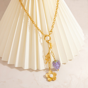 Collier DIY en acier inoxydable avec pendentif fruit, couleur or 18 carats, chaîne claviculaire pour femme, cadeau, colliers à perles tendance - Product Image 2