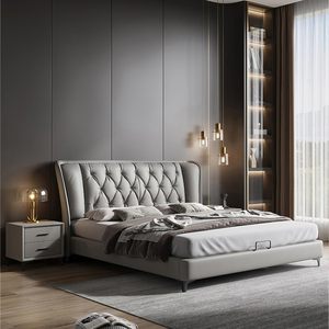 COSTFULL Italian Luxury Queen <strong>King</strong> Size Genuine Leather Velvet Upholstered Soft <strong>Bed</strong> Adjustable <strong>Bed</strong> <strong>Frame</strong> OEKO-TEX Certified - Product Image 2