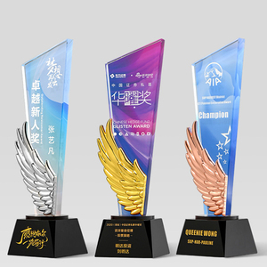 Trofeo in Cristallo con Design ad <span class=keywords><strong>Ali</strong></span> Metalliche, Stampa a Colori, Premio per Dipendenti Eccezionali, Ricordo Onorifico, Vendita all'Ingrosso - Product Image 2
