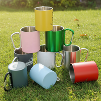 Mug de voyage isotherme en acier inoxydable avec poignée et mousqueton, finition mate, 200 ml et 300 ml, personnalisable avec logo, vente en gros