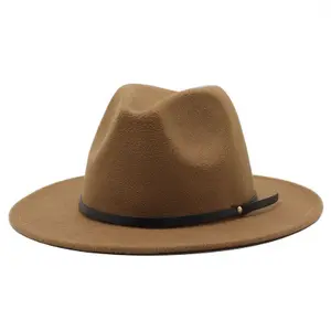 Tan Fedora tasarımcı domuz pasta şapka caz şapka özel çocuklar moda geniş ağız keçeli/fedora Panama şapka deri