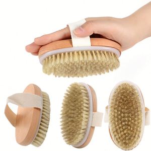 Dropshipping Shopify Brosse de massage double face en poils de porc, un manche en bois et une partie en luffa. C'est une brosse de bain - Product Image 3