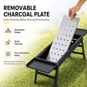 Portable BBQ Grill Folding Charcoal Stove Outdoor Tabletop Barbecue <b>Rack</b> with Removable Carbon <b>Plate</b> - Product Image 2