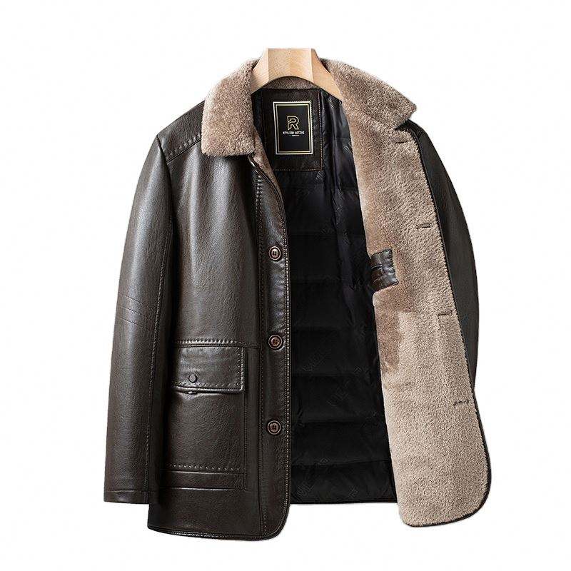 Originalux Leather Jackets Lined Fleece Coat With White Duck