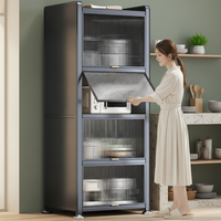 Meuble de Rangement Plancher-Plafond pour Chambre à Coucher, Armoire Multi-Niveaux avec Portes en Verre, Construction en Acier Durable, Étagère de Rangement Minimaliste, Mobilier de Maison