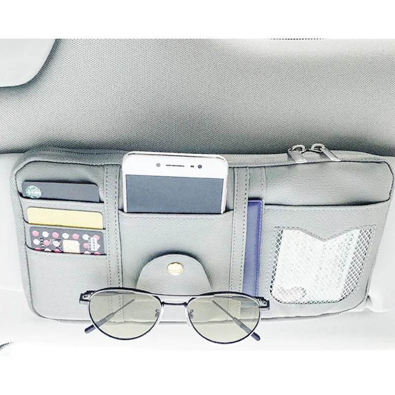 PU Leather Car Sun Visor Organizer Storage Bag Glasses Holder Clip Bill Folder Card Ticket Hang Pouch Car Organizer Bag