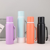 Botella de Agua de Gran Capacidad con Aislamiento al Vacío de Acero Inoxidable 304 de 1000 ml para Acampar al Aire Libre, con Asa Retráctil Integrada
