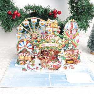 Nuovo stile acquerello Pop-up carta Ferris ruota carosello mulino a vento pupazzo di neve regalo albero di natale buon natale 3D biglietti di auguri - Product Image 1