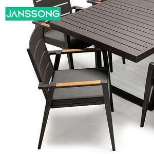 ชุดโต๊ะและเก้าอี้รับประทานอาหารกลางแจ้งสำหรับสวน โครงอะลูมิเนียม ท็อปไม้ เหมาะสำหรับโรงแรม คาเฟ่ ร้านอาหารระดับไฮเอนด์ - Product Image 2