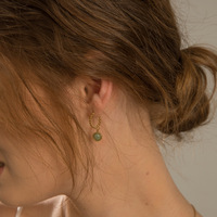Boucles d'oreilles créoles pendantes en acier inoxydable plaqué or 18 carats avec pierre naturelle turquoise pour femme, style vintage, cadeau de fête, vente en gros, OEM