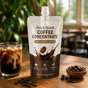 Sacchetto Doypack <span class=keywords><strong>per</strong></span> Caffè Cold Brew con Beccuccio, Confezione Liquidi Nera Opaca con Chiusura a Zip e Valvola, in Alluminio Mylar Richiudibile - Product Image 1