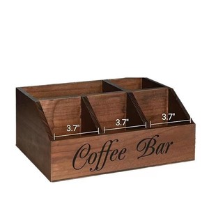 กล่องเก็บของไม้สำหรับบาร์กาแฟ พร้อมช่องใส่แคปซูลกาแฟและอุปกรณ์ต่างๆ สำหรับจัดระเบียบบนโต๊ะในห้องพักผ่อน - Product Image 3