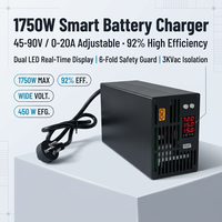 Chargeur de batterie au lithium à tension et courant réglables 1800W 45V-90V 48V 60V 72V 84V 0-20A Chargeur rapide intelligent avec affichage numérique