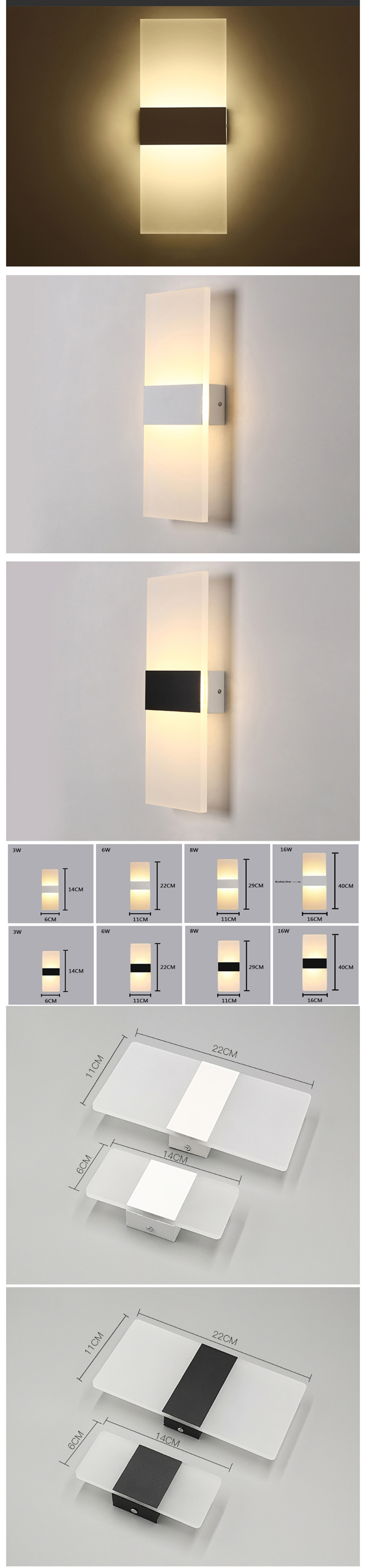 Modern Decorative Indoor Bedside Up Down Mounted Beside Acrylic LED Wall Sconce Light