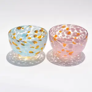 Manual Glass Colored Dotted Bowl Dessert Blowing Suppliers Salad Fruit Dessert Candle Glass Matcha Bowl
