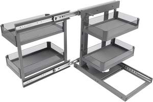 Gruwill Organisateur de rangement de cuisine d'angle aveugle à 2 niveaux coulissant gauche/droite 4 paniers réglables Mécanisme de fermeture en douceur Chrome Magic - Product Image 4