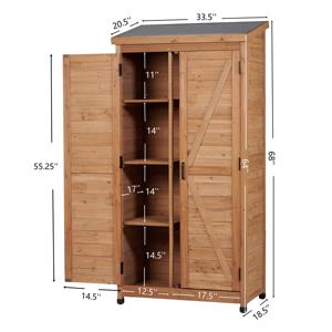 Casetta da Giardino in Legno con Tetto in Metallo, Armadio Verticale Alto per Attrezzi da Esterno, per Cortile, Giardino, Patio, Prato - Product Image 2