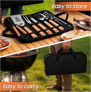 Accesorios para Parrilla de Barbacoa, Cepillo de Acero Inoxidable, Utensilios para Barbacoa al Aire Libre, Juego de Herramientas para Barbacoa, Juego de Herramientas para Camping con Bolsa de Transporte - Product Image 3